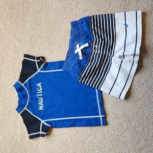 Nautica toddler boy swim set, size 18 months, swim trunks & matching rash guard